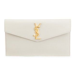 Saint Laurent Medium Uptown Leather Clutch, Bianco Crema